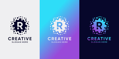 Creative monogram molecule logo design with initial letter R and dot concept. Logo icon for business company and personal - obrazy, fototapety, plakaty