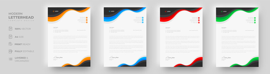 corporate modern letterhead design template with yellow, blue, green and red color. creative modern letter head design template for your project. letterhead, letter head, simple letterhead design.