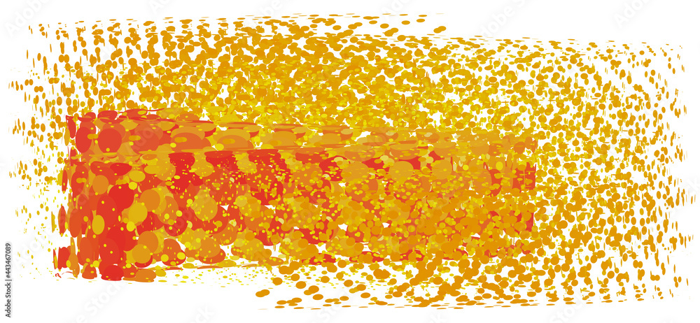 Poster Spatter. Abstract splashes of tangerine color and red. Vector image