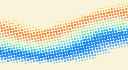 Dotted retro background with blue and orange halftone wave