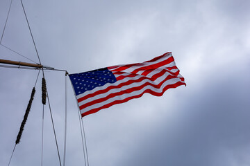 American flag on a yacht rigging. 
