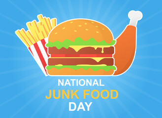 National junk food day poster with burger and fries