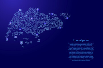 Singapore map from blue and glowing stars icons pattern set of SEO analysis concept or development, business. Vector illustration.