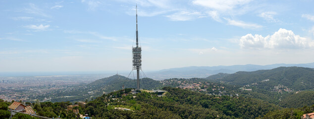 Obraz premium View toward telecommunication tower from Tibidabo mountain, Barcelona, Catalonia.