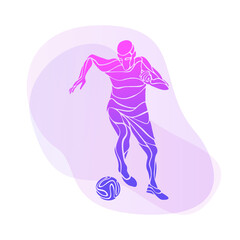 Fototapeta na wymiar Soccer player kicks the ball. Purple vector illustration