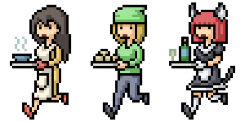 pixel art of restaurant female waiter