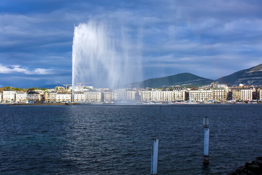 Geneva water fountain. The highest such fountain in the world, switzerland
