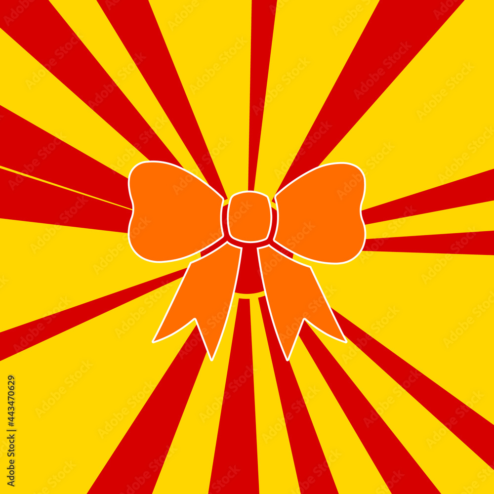 Poster bow symbol on a background of red flash explosion radial lines. the large orange symbol is located i