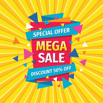 Mega sale concept banner template design. Discount abstract promotion layout poster. Vector illustration. 