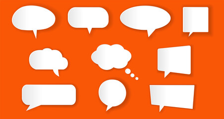 Sticker speech bubbles with shadow in the style of paper cut. Vector illustration.