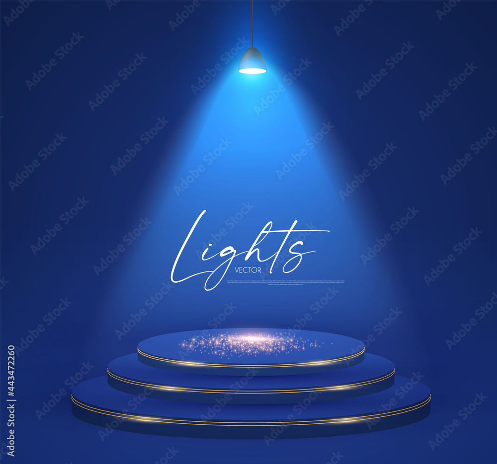 Wall mural colrful spotlight and empty scene. light effect presentation design. showcase element.