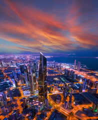 Night Time Above The Kuwait City Modern Architecture Skyline
