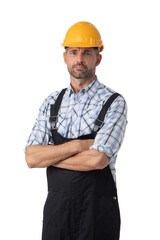 Portrait of workman on white