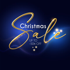 Christmas sale banner with 3D realistic gold metal text.