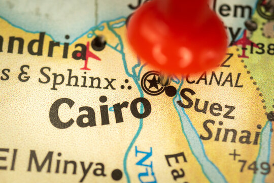 Location Cairo in Egypt, map with push pin close-up, travel and journey concept with marker, Africa