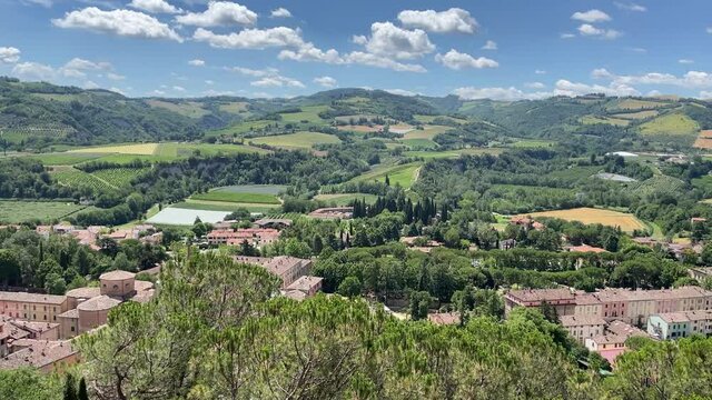 Landscape of medieval town of Brisighella on the hills between Tuscany and Emilia Romagna. 4k. Italy

