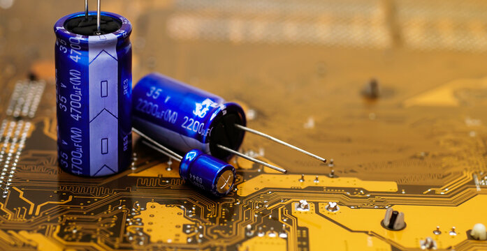 Electronic component capacitors on gold printed circuit boards.	