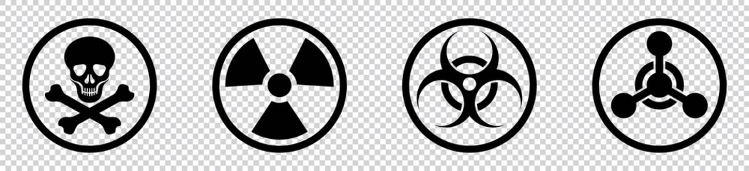 nuclear Radiation chemical biological icon set, Toxic sign, Biohazard symbol, Vector illustration - obrazy, fototapety, plakaty