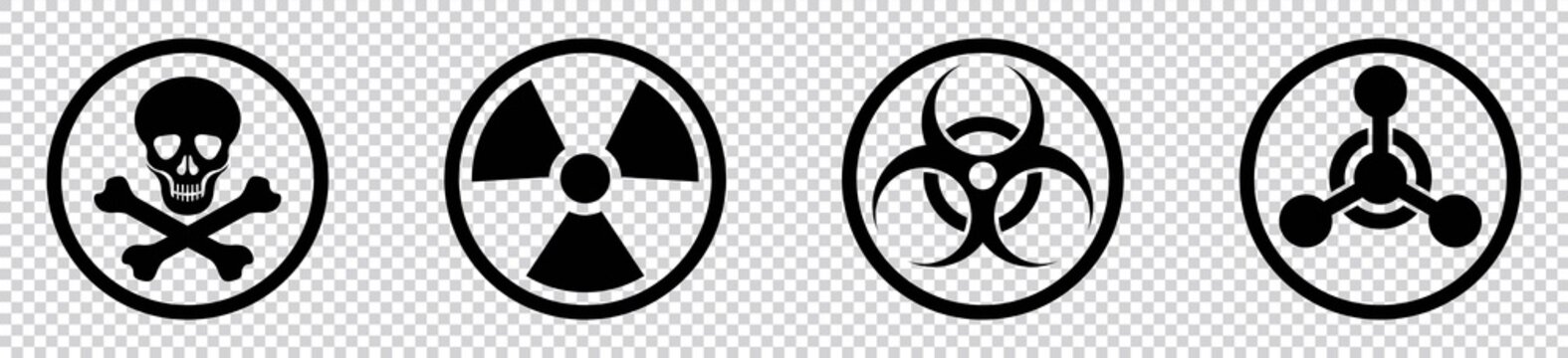 nuclear Radiation chemical biological icon set, Toxic sign, Biohazard symbol, Vector illustration