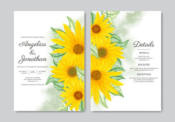 Hand drawn sunflower wedding invitation card set