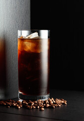 Iced coffee with coffee beans.