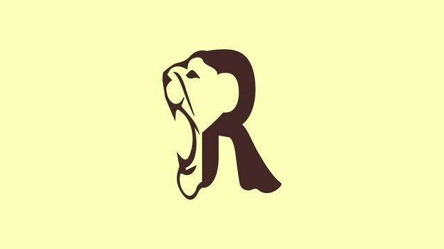 R letter lion shape logo with medium yellow background