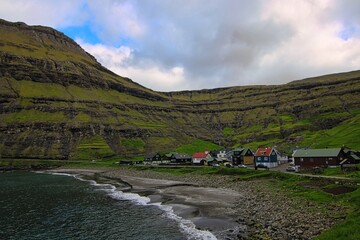 The isolated village of Tjornuvik on Faroe Islands