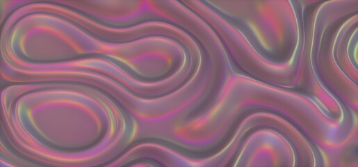 Obraz premium 3D illustration of holographic surface made of polished chrome metal. Iridescent abstract background.