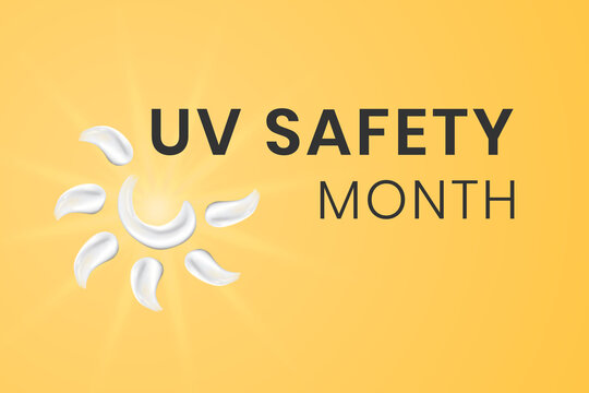 UV safety awareness month. Annual celebration in July. Concept of understanding damaging effects of ultraviolet light exposure for people skin. Vector illustration of banner template