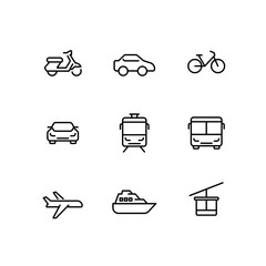 Vehicle universal symbols. Road transport icon set. Minimalist travel design. Illustration 8 eps lines editable.