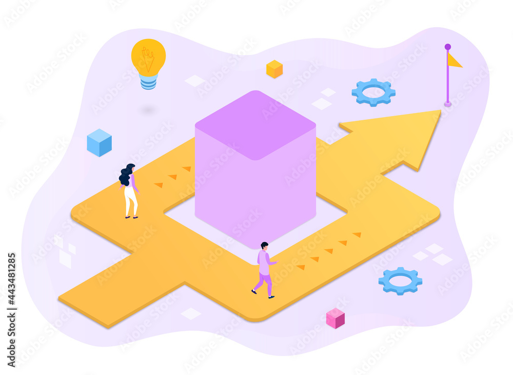 Aufkleber concept of solving business problems, finding the right path