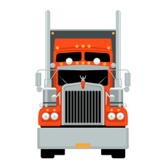 red semi truck, front view, flat style