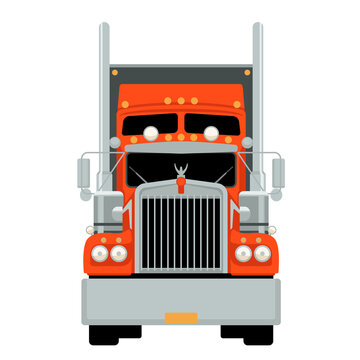 Red Semi Truck, Front View, Flat Style