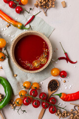 Vegetarian dish salad with vegetables on a light background