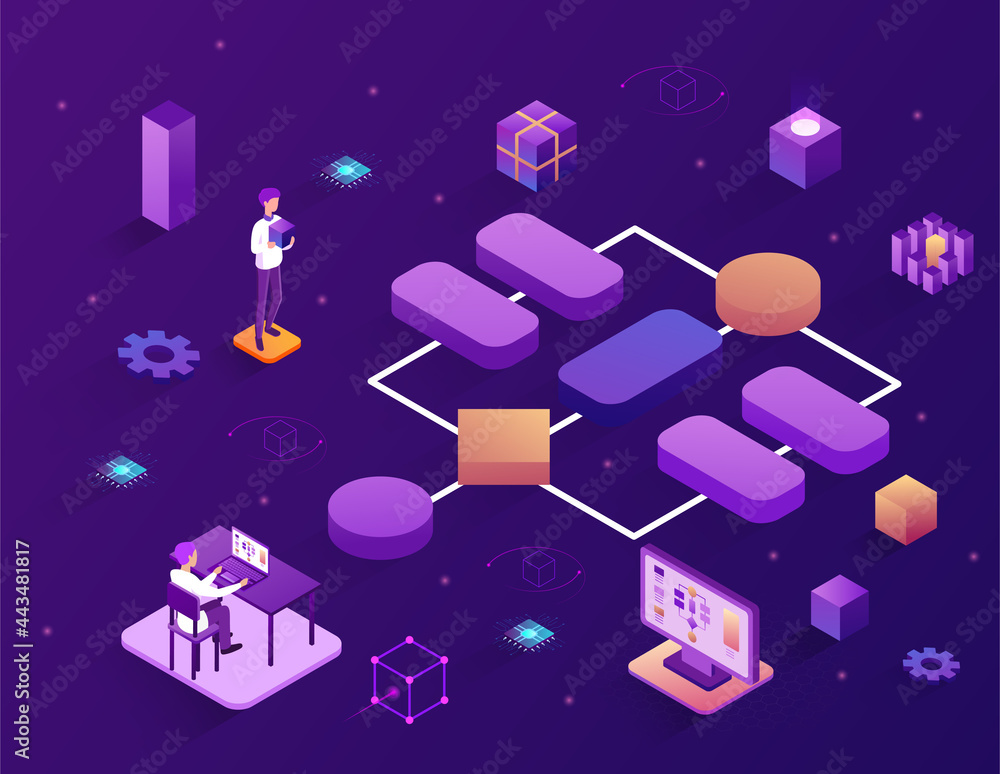 Aufkleber concept of block scheme creation or modular software development.