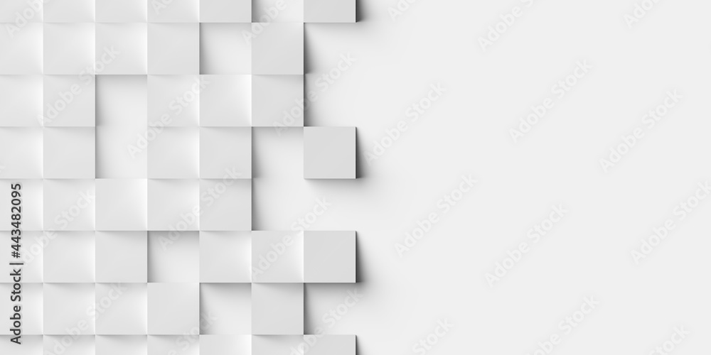 Aufkleber random sloped and shifted white cube boxes block background wallpaper banner with copy space