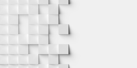 Random sloped and shifted white cube boxes block background wallpaper banner with copy space