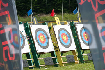 The archer target with arrowsA target with arrows fired from a bow of archer during the competition