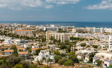 Fototapeta na wymiar Island of Cyprus. View of the city of Protaras from the Church of the Prophet Elijah