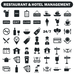 restaurant and hotel management icon set black series
