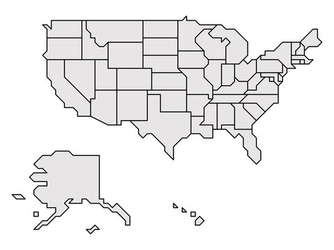 Grey simplified map of USA, United States of America. Retro style. Geometrical shapes of states with sharp borders. Simple flat blank vector map