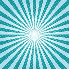 Blue Sunburst Pattern Background. Sunburst with rays background. Vector illustration. Blue radial background. Halftone background.