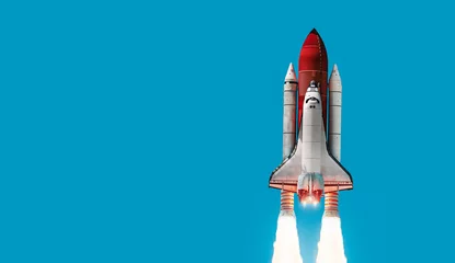 Foto op Canvas Space shuttle on blue background. Rocket in the sky. Space ship in space. Elements of this image furnished by NASA  © dimazel