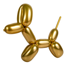 Gold bright balloon dog isolated on the white background