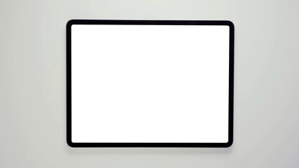 A tablet with black frame and blank white screen, isolated modern real tab computer 3D with copy...