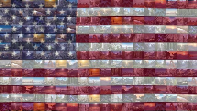 American flag made of images from National Parks and scenic American landmarks