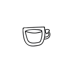 Hand drawn cup with a mushroom-shaped ear. Doodle vector illustration. Isolated on a white background. Goblincore style