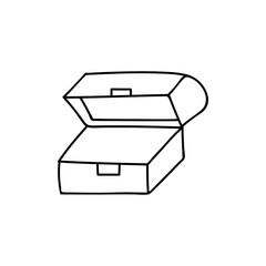 Single hand drawn open chest. Doodle vector illustration. Isolated on a white background.