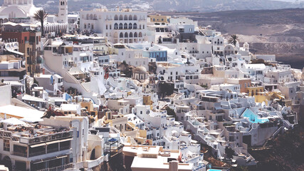 View of Oia or Ia village in the South Aegean on the islands of Thira Santorini and Therasia, in the Cyclades, Greece. - 443487800
