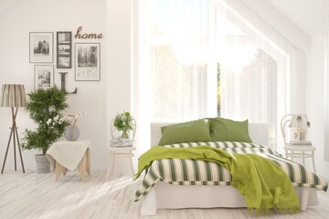 Soft color bedroom interior. Scandinavian design. 3D illustration